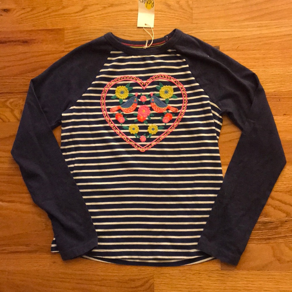 Mini Boden girls striped embroidered t shirt